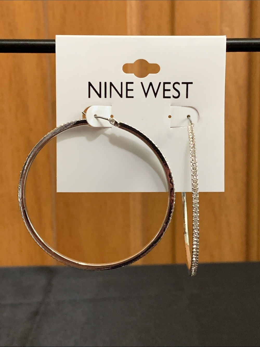 NWT Nine West silver tone clear stone hoop earrings